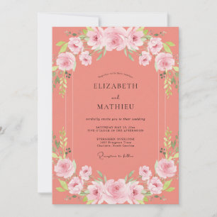 Invitation Mariage aquarelle de pivoine corail