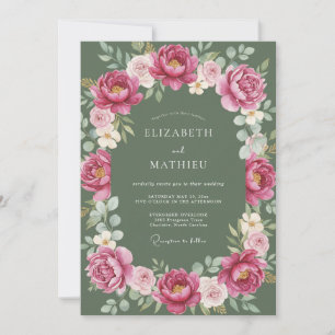 Invitation Mariage aquarelle de pivoine vert sauge