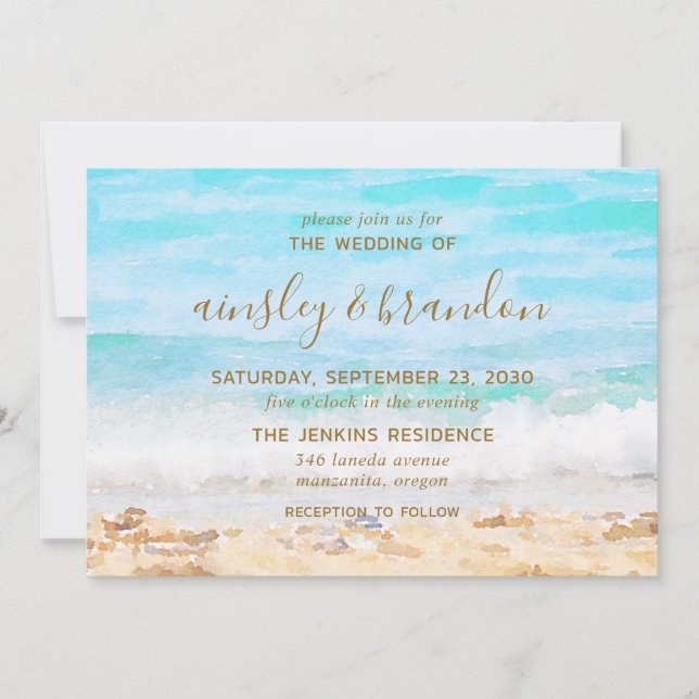 Invitation Mariage Aquarelle de Plage  (Devant)