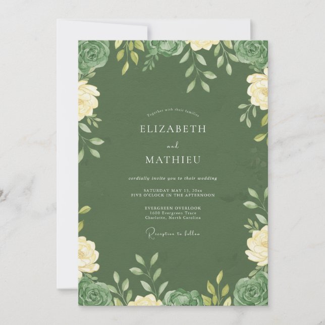 Invitation Mariage aquarelle de succulentes olivâtres (Devant)