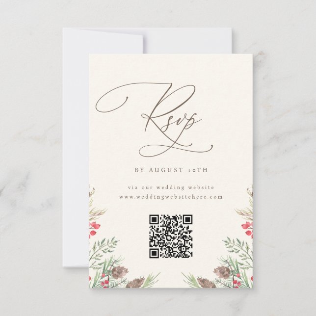 Invitation Mariage aquarelle de verdure hivernale élégante QR (Devant)