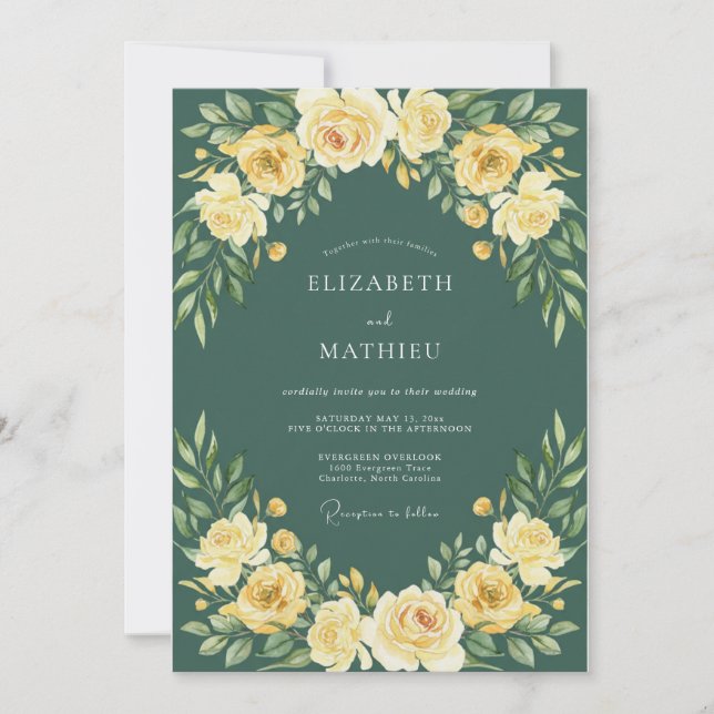 Invitation Mariage Aquarelle Deep Pine Doré (Devant)