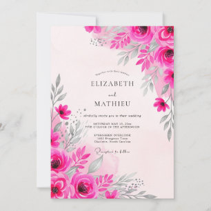 Invitation Mariage aquarelle délicat fuchsia