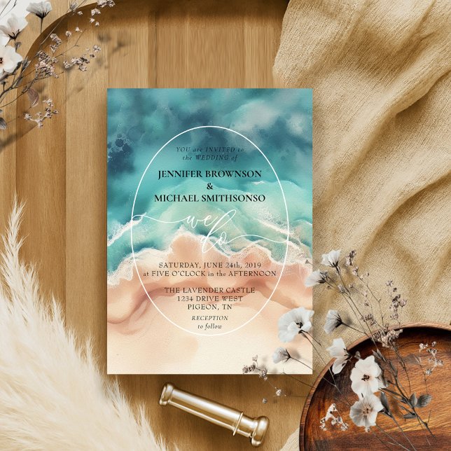Invitation Mariage aquarelle d'été plage océan bleu. (Créateur téléchargé)