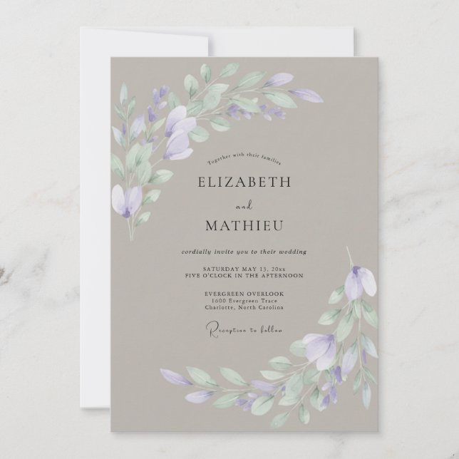 Invitation Mariage Aquarelle Douce Champignon (Devant)