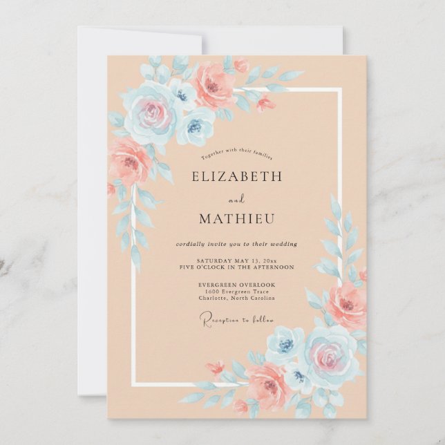 Invitation Mariage Aquarelle Eau Apricot (Devant)