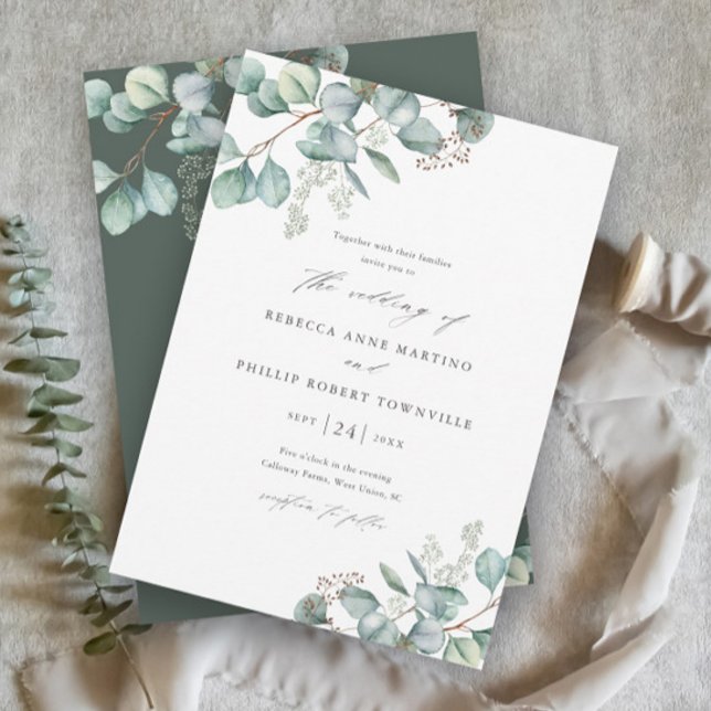Invitation Mariage aquarelle élégant à la verdure eucalyptus (Elegant Eucalyptus Greenery Leaves Wedding Invitations.)