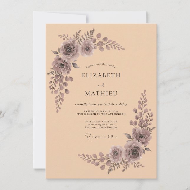 Invitation Mariage Aquarelle Élégant Abricot (Devant)