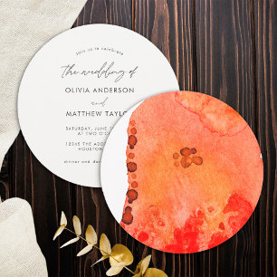 Invitation Mariage Aquarelle Élégant Orange Rouge Minimaliste