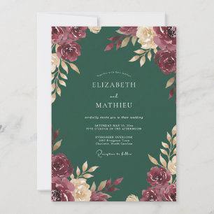 Invitation Mariage aquarelle en forêt bordeaux