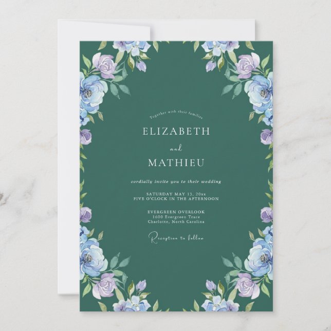 Invitation Mariage aquarelle essence sombre (Devant)