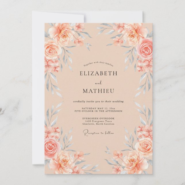 Invitation Mariage Aquarelle Éthérée aux Pêches (Devant)