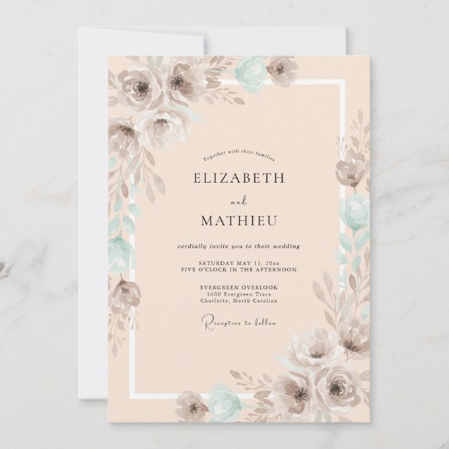Invitation Mariage Aquarelle Éthérée aux Tons de Pêche (Devant)