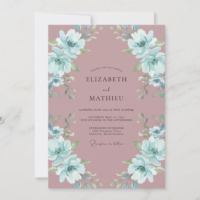 Invitation Mariage Aquarelle Éthérée Mauve (Devant)