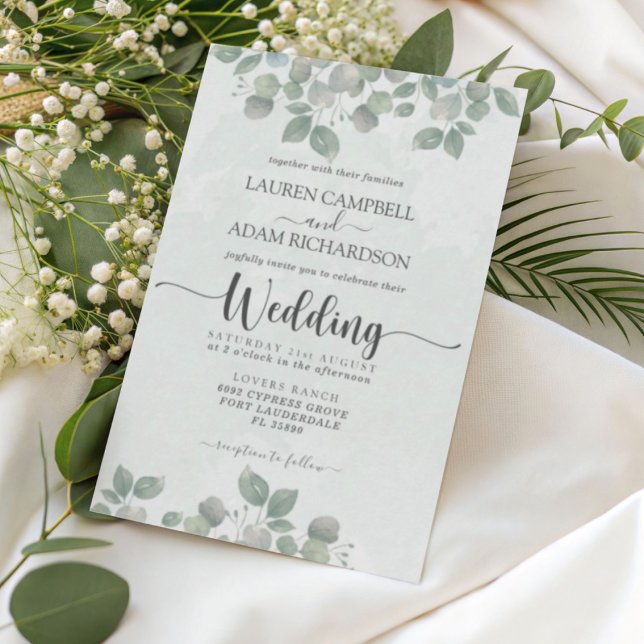 Invitation Mariage aquarelle eucalyptus verdure (Créateur téléchargé)