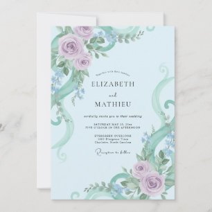 Invitation Mariage Aquarelle Fantaisiste Bleu Poudre