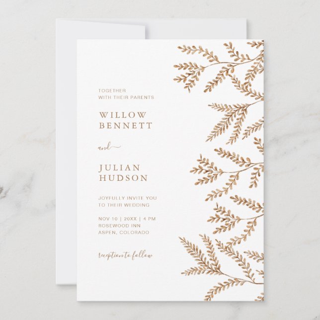 Invitation Mariage Aquarelle Feuilles D'automne (Devant)