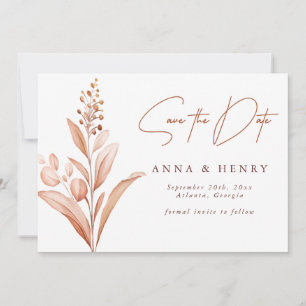 Invitation Mariage Aquarelle Feuilles de Pêche Brun Rustique