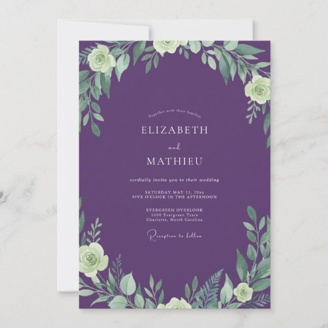 Invitation Mariage Aquarelle Feuilles de Prunier (Devant)