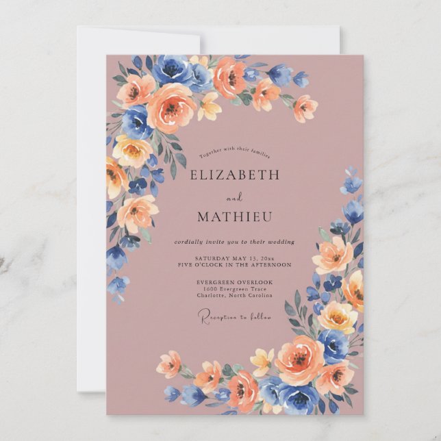 Invitation Mariage Aquarelle Fleur de Bleuet Mauve (Devant)