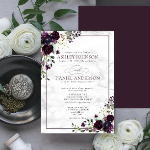 Invitation Mariage aquarelle Fleur de Prune Pourpre Formel