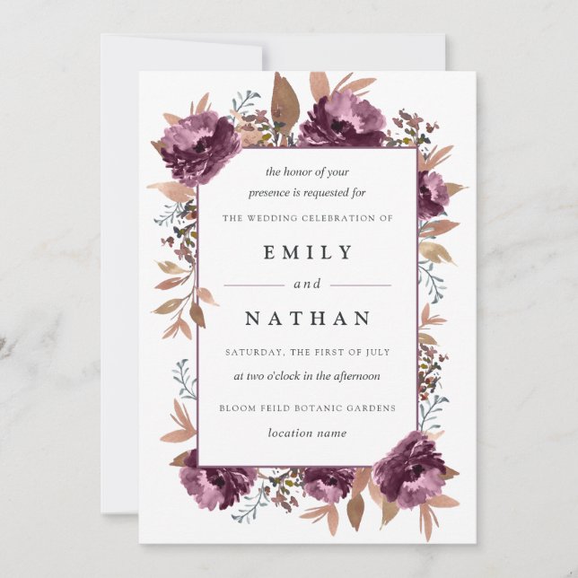 Invitation Mariage Aquarelle Fleur Moderne Violette (Devant)
