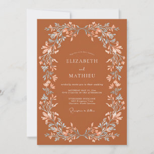 Invitation Mariage Aquarelle Fleurie Orange Brûlé