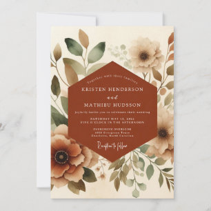 Invitation Mariage Aquarelle Fleurie Rouille