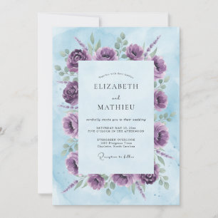 Invitation Mariage aquarelle fleurs violettes