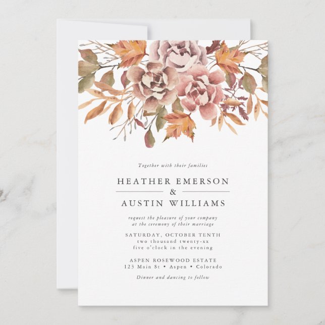 Invitation Mariage aquarelle Floral Automne (Devant)