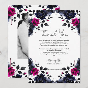 Invitation Mariage aquarelle floral rose et bleu magenta