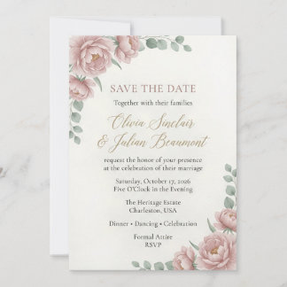 Invitation Mariage aquarelle floral rose pâle élégant