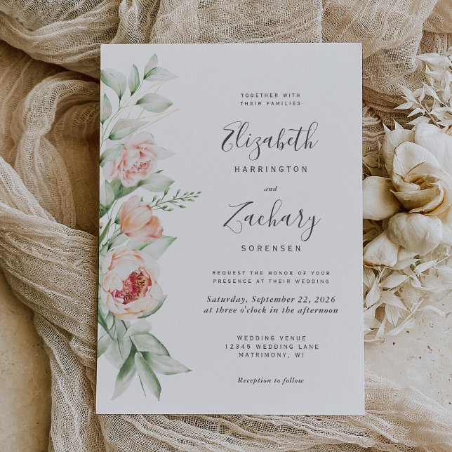 Invitation Mariage aquarelle floral rose pêche (Créateur téléchargé)