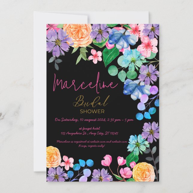Invitation Mariage aquarelle floral rose vif gras (Devant)