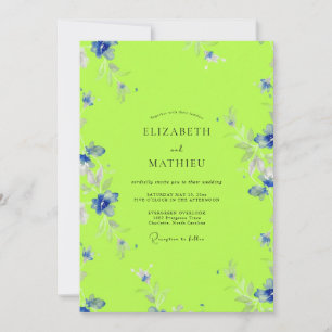 Invitation Mariage aquarelle floral vert citron