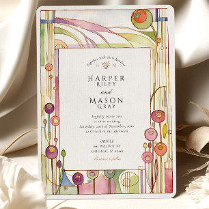 Invitation Mariage aquarelle florale Art Nouveau abstrait