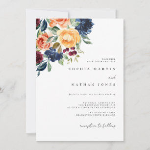 Invitation Mariage aquarelle florale automnale élégante Bourg