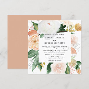 Invitation Mariage aquarelle florale automnale rustique