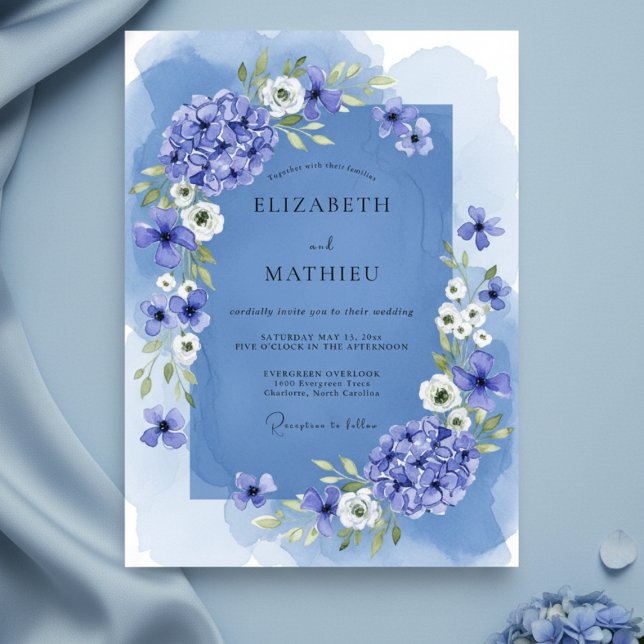 Invitation Mariage aquarelle florale bleue (Créateur téléchargé)