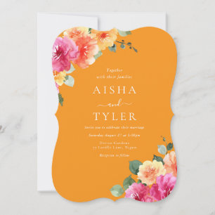 Invitation Mariage aquarelle florale Coucher de soleil vibran