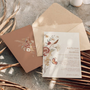 Invitation Mariage aquarelle florale en terre cuite de fleurs