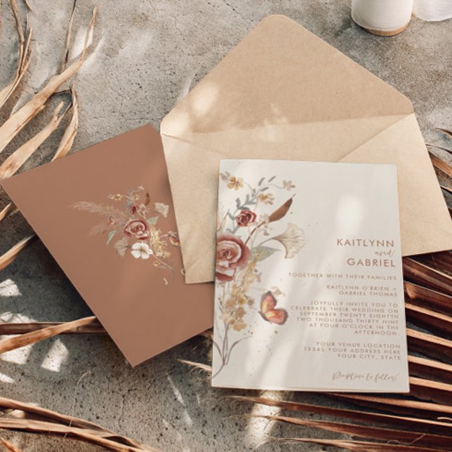 Invitation Mariage aquarelle florale en terre cuite de fleurs (Créateur téléchargé)