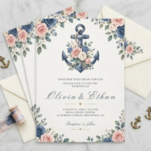 Mariage aquarelle florale et ancre nautique