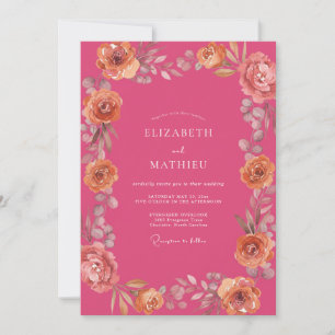 Invitation Mariage Aquarelle Florale Fuchsia Pêche