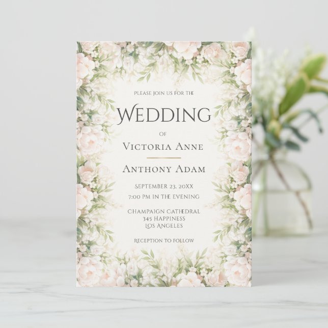 Invitation Mariage aquarelle florale rose  (Debout devant)