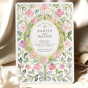 Invitation Mariage aquarelle florale rose Arts and Crafts
