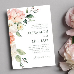 Invitation Mariage aquarelle florale rose tendre