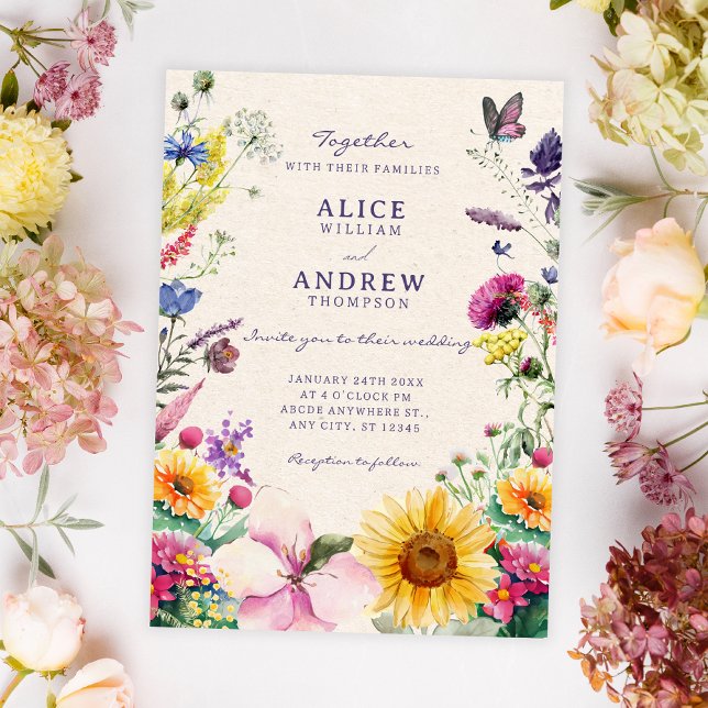 Invitation Mariage aquarelle florale rustique (Créateur téléchargé)