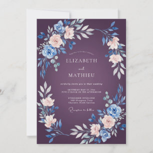 Invitation Mariage aquarelle florale Saphir prune