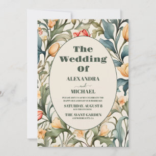 Invitation Mariage aquarelle florale tulipes William Morris